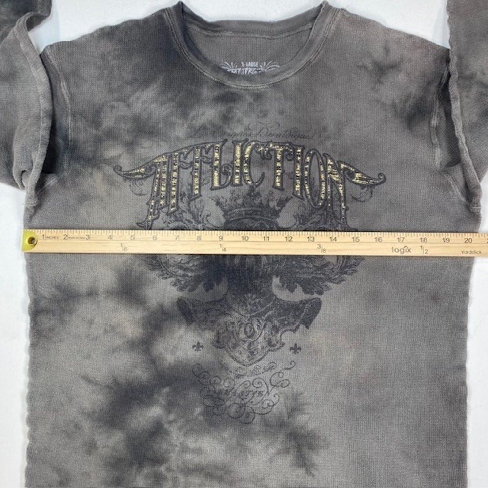 Affliction Mens XL Grey Tie Dye Graphic Thermal Long Sleeve Waffle Knit Shirt US - Picture 4 of 9